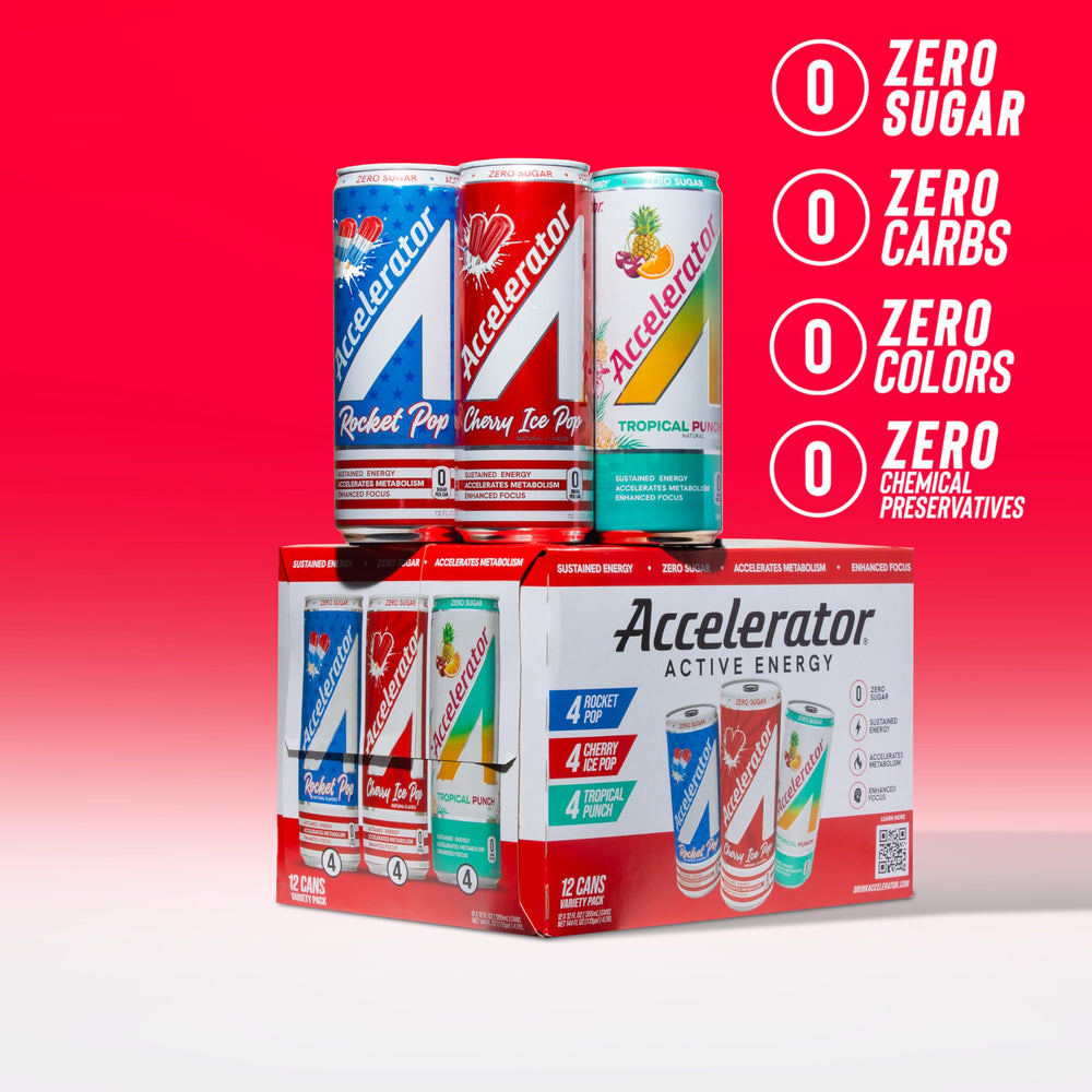 Close-up of Accelerator Cherry Ice Pop can front emphasizing flavor and clean energy.
