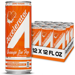 ACCELERATOR Orange Ice Pop can front label showing zero sugar