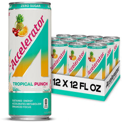 ACCELERATOR Tropical Punch can displays a vibrant label and promises sustained energy for workouts.