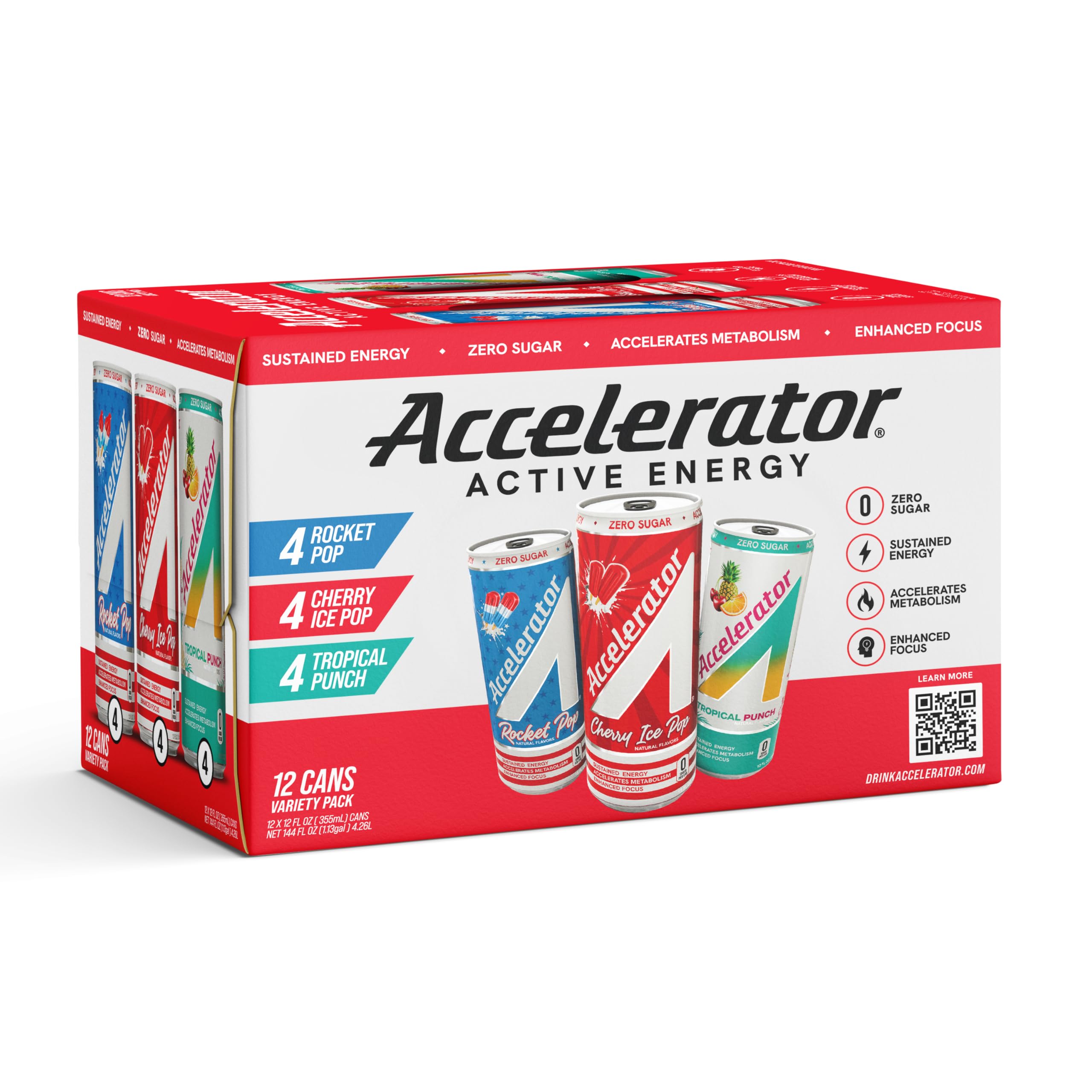 Accelerator Energy Drink Rocket Pop can front highlighting flavor and quick mental clarity.