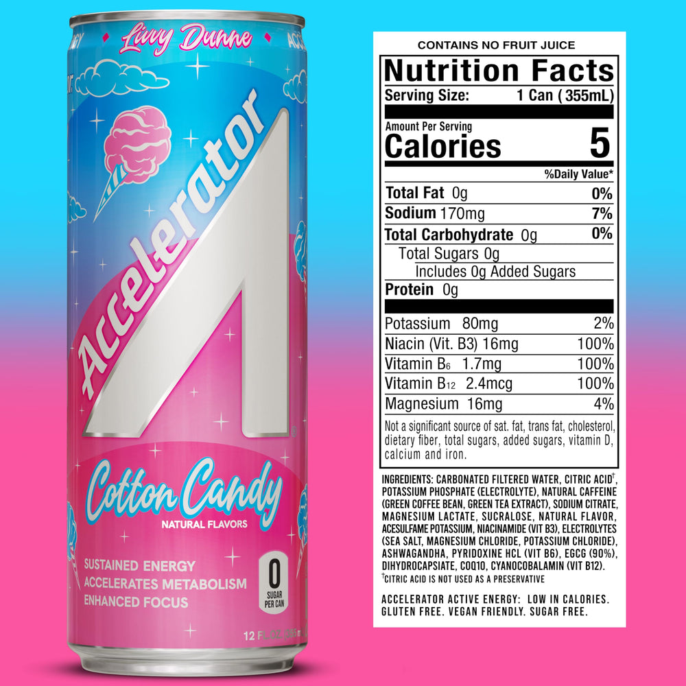 Accelerator zero sugar label highlighting carb-free hydration.