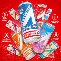 Accelerator zero sugar formula visual highlighting clean energy ingredients.