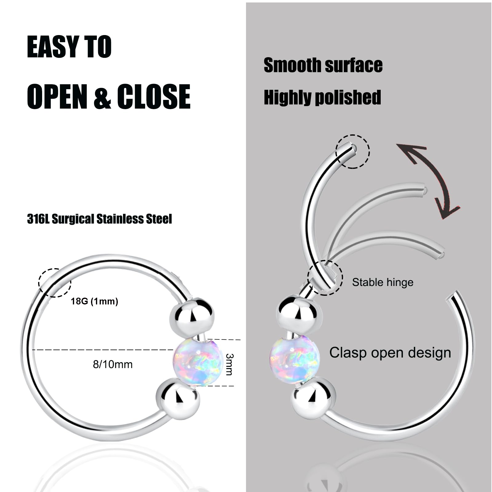 Accirrch opal helix hoops add subtle shimmer for versatile ear styling.