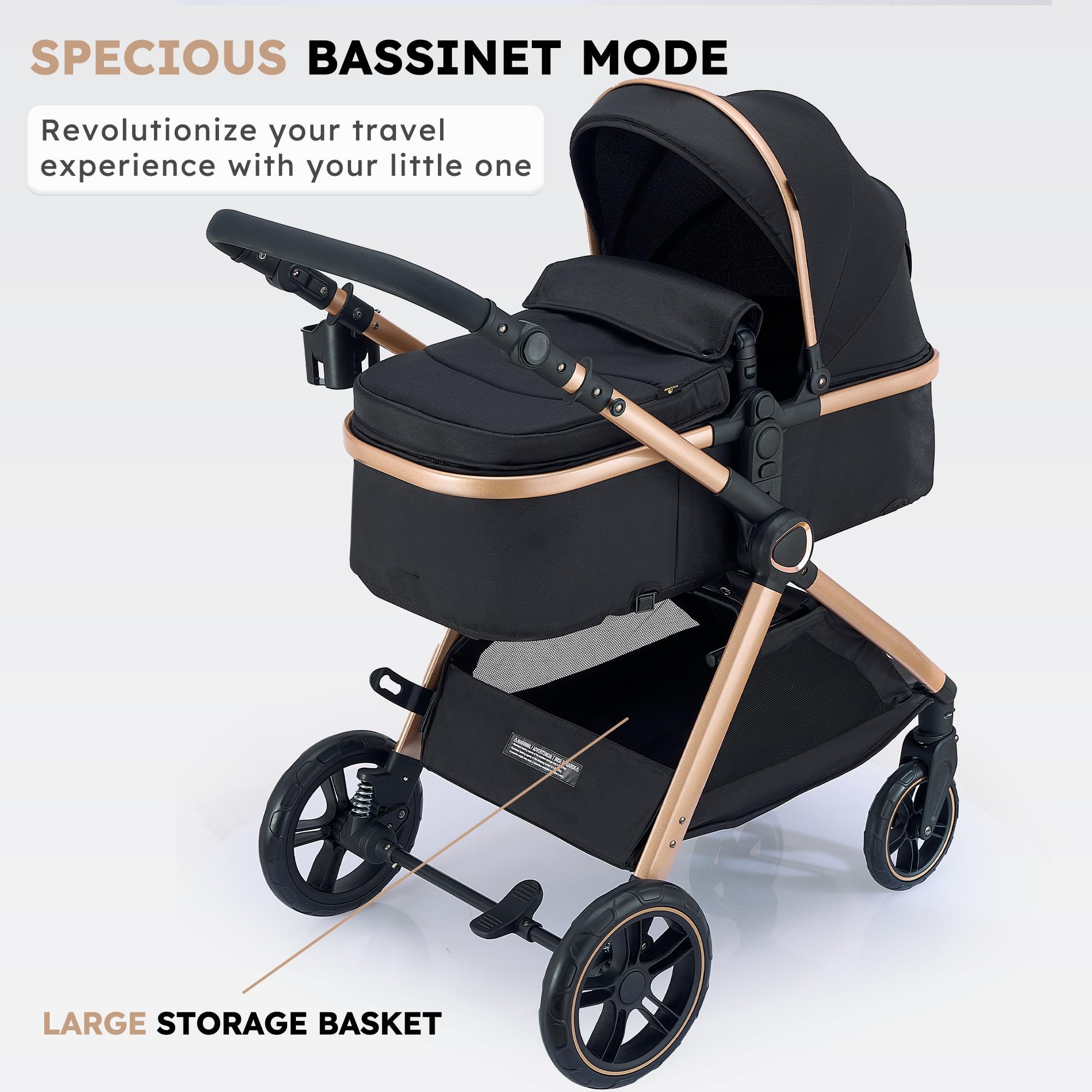 Accombe 2 in 1 stroller all-terrain wheels absorb bumps for smoother walks