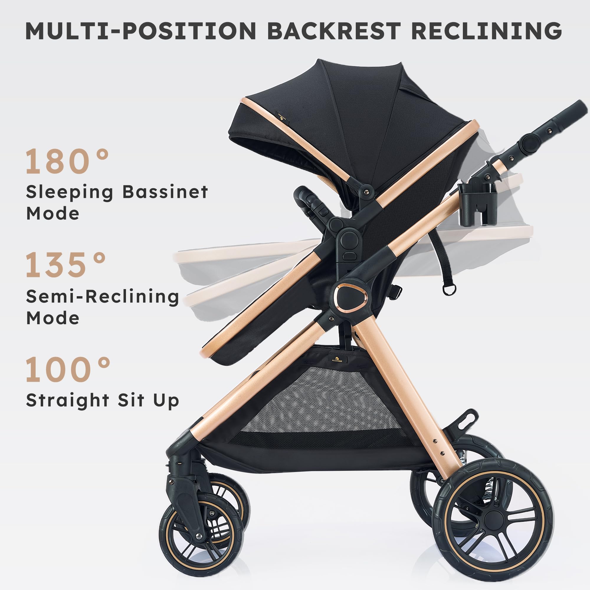 Accombe 2 in 1 stroller compact fold for easy travel and storage