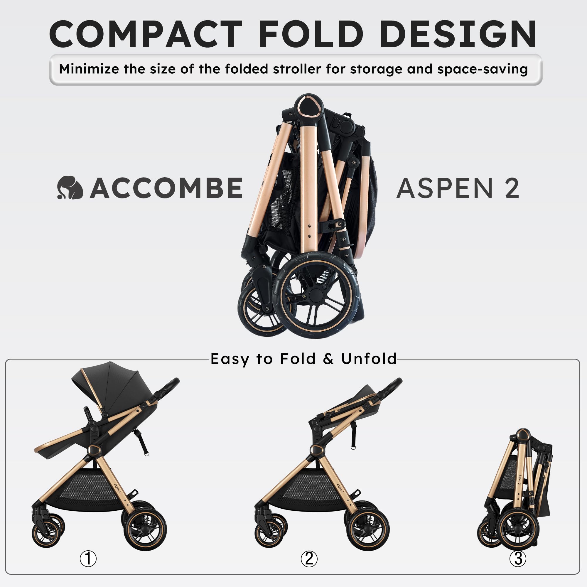 Accombe 2 in 1 stroller 5-point safety system for secure outings