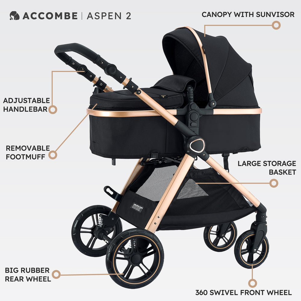 Accombe 2 in 1 stroller storage bag behind bassinet for essentials