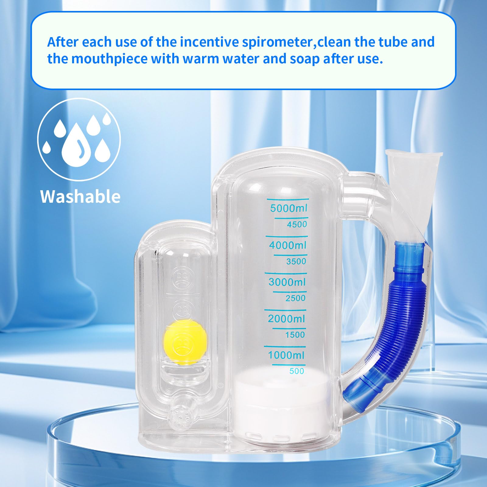 ACCREST incentive spirometer volume gauge displaying 1000 and 5000 cc options
