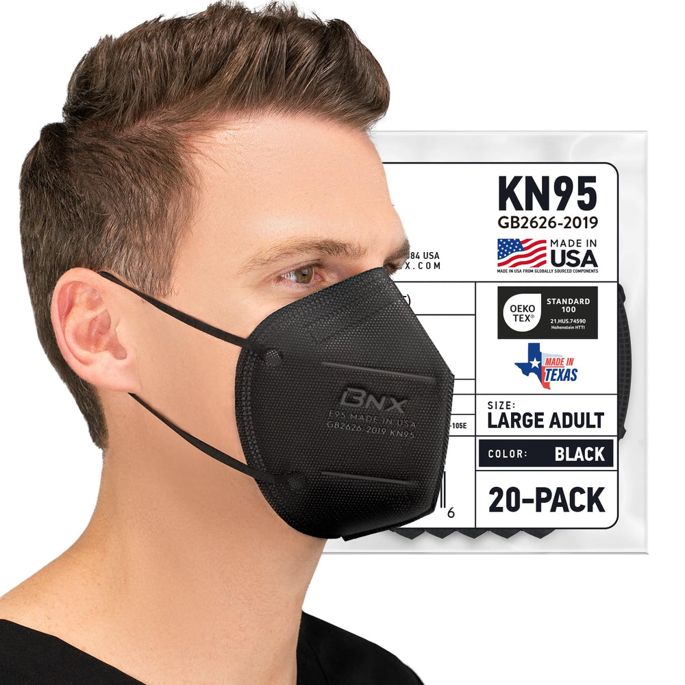 AccuMed BNX E95 mask front view highlights breathable, daily wear comfort.