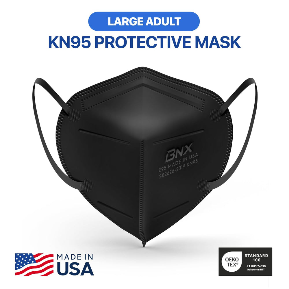 AccuMed BNX E95 mask made in USA label signals quality and origin.