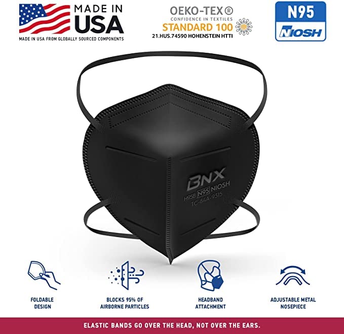 AccuMed BNX N95 mask black 3D design optimized for comfort.