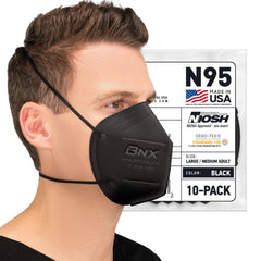 AccuMed BNX N95 mask black front view showing compact 3D design for easier speech.