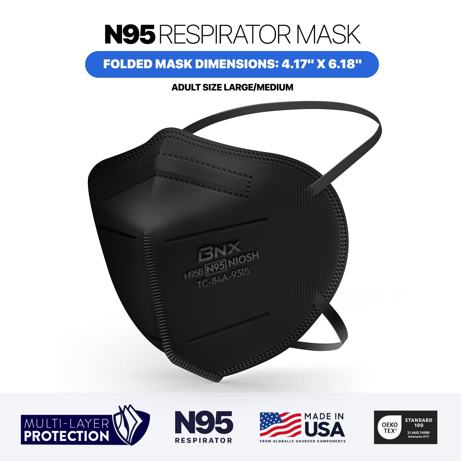 AccuMed BNX N95 mask black medium-large size fits a range of faces.