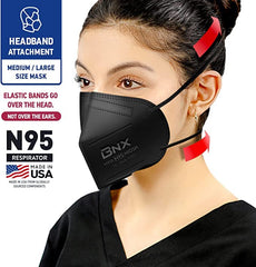 AccuMed BNX N95 mask black side view highlighting secure headbands.