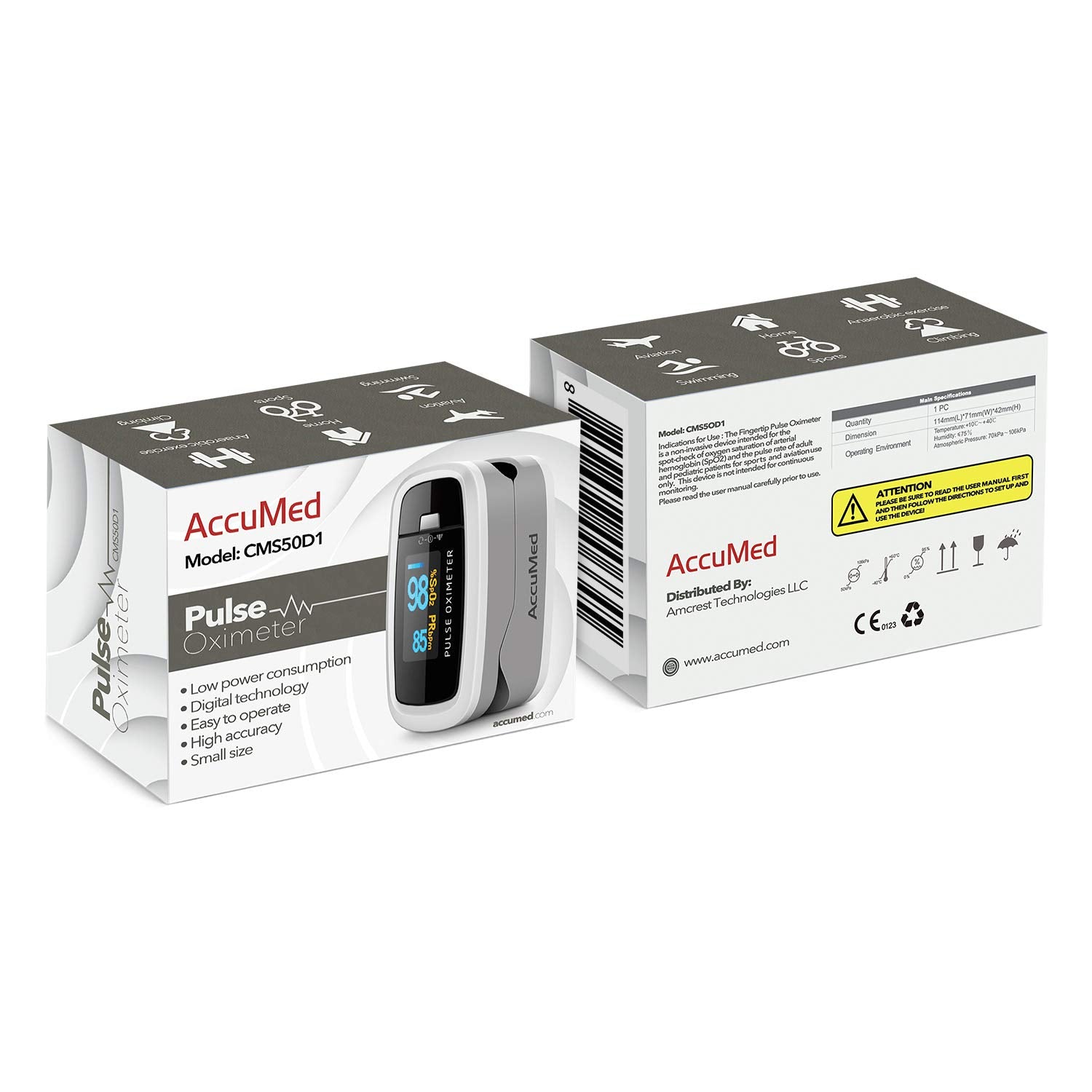AccuMed CMS-50D1 portable design fits in a pocket or gym bag for easy access.