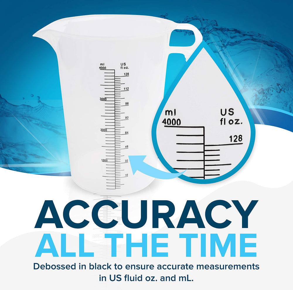 ACCUPOUR pitcher graduations in oz and mL for easy readings
