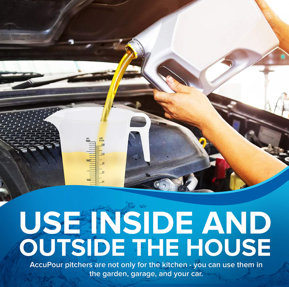 ACCUPOUR 16oz pitcher ideal for motor oil and pool chemical tasks