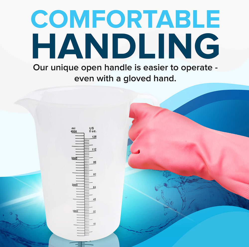 ACCUPOUR 32oz measuring pitcher used for lawn and pool tasks.