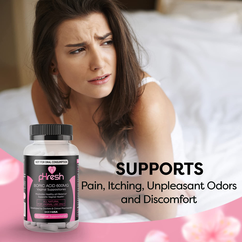 ACE NUTRITION pHresh boric acid suppositories USA-made badge indicating quality and trust