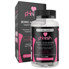 ACE NUTRITION pHresh boric acid suppositories packaging for discreet daily use and balance
