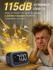 Acedeck 115dB alarm clock dual alarms with clear display, ideal for synchronized wake-ups.
