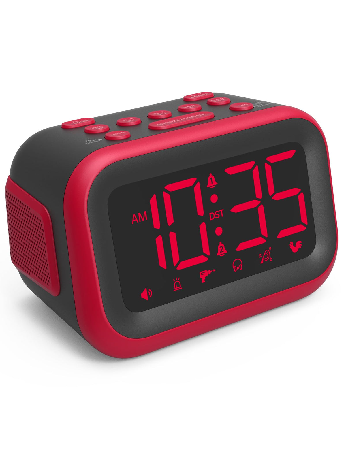 Acedeck loud alarm clock displaying 115dB alarm for heavy sleepers at bedside