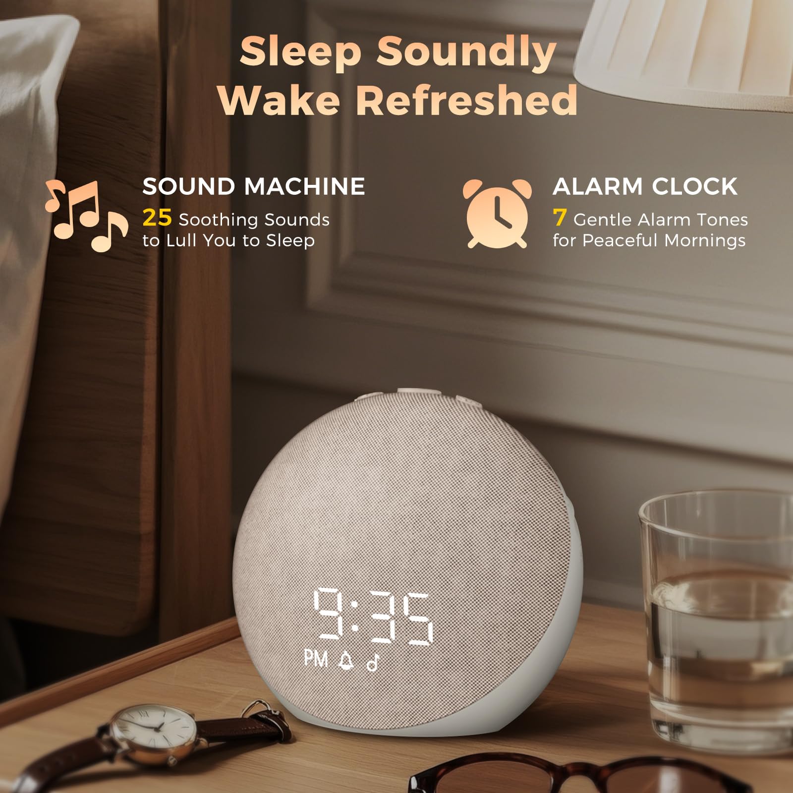Acedeck sound machine shows 25 calming sounds for restful nights.