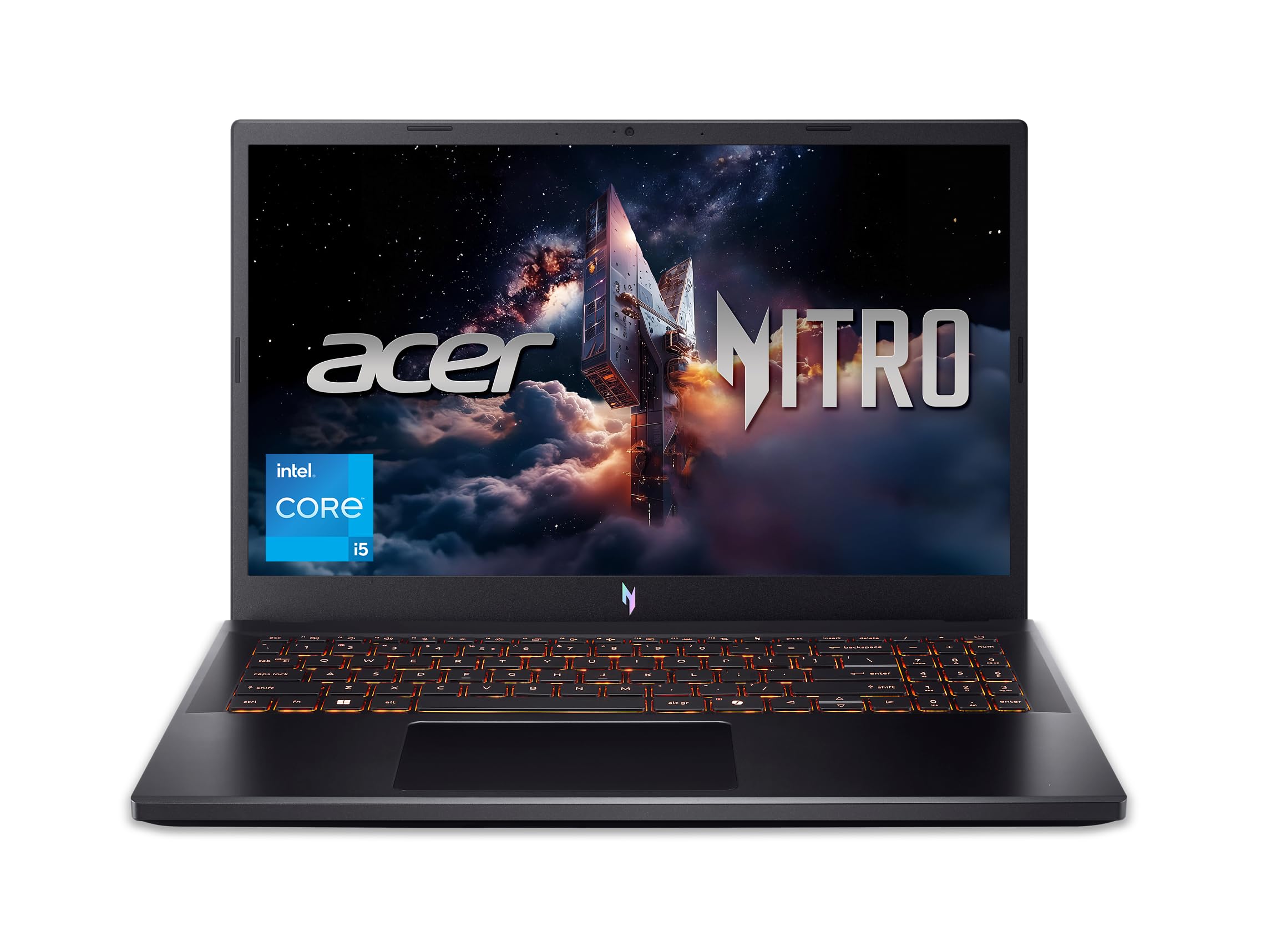 Acer Nitro V front view shows a slim chassis with a vibrant 165Hz display