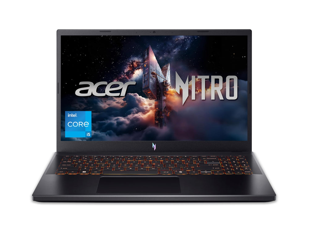 Acer Nitro V front view shows a slim chassis with a vibrant 165Hz display