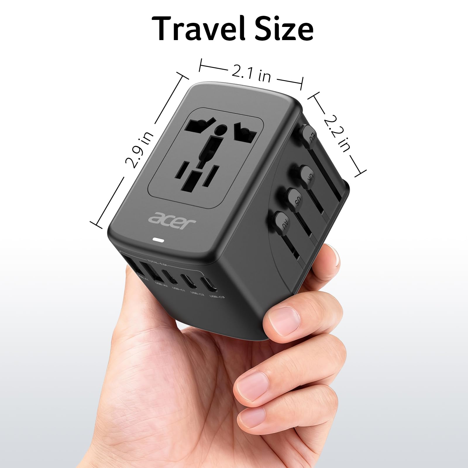 Acer universal travel plug adapter cruise-ship friendly with no surge protection.