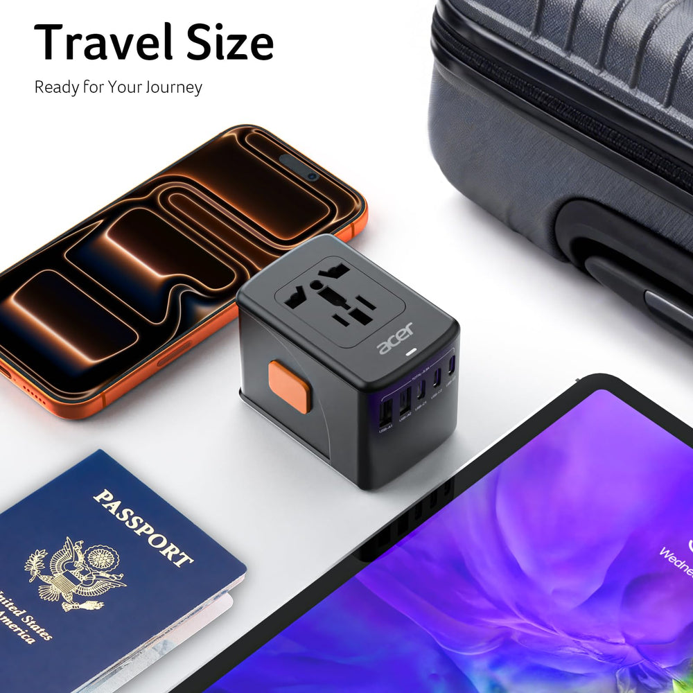 Acer universal travel plug adapter USB-A and USB-C compatibility for mixed devices.
