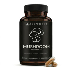 ACEWORKZ Mushroom Complex bottle front—daily focus and mental clarity support.