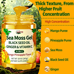 ACEYO Sea Moss Gel mango pineapple chunks suggest tropical flavor for smoothies