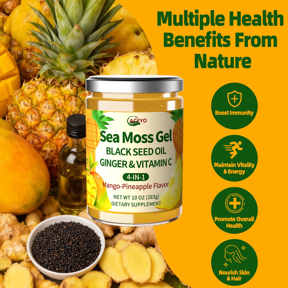 ACEYO Sea Moss Gel texture on spoon shows smooth, versatile mix-in