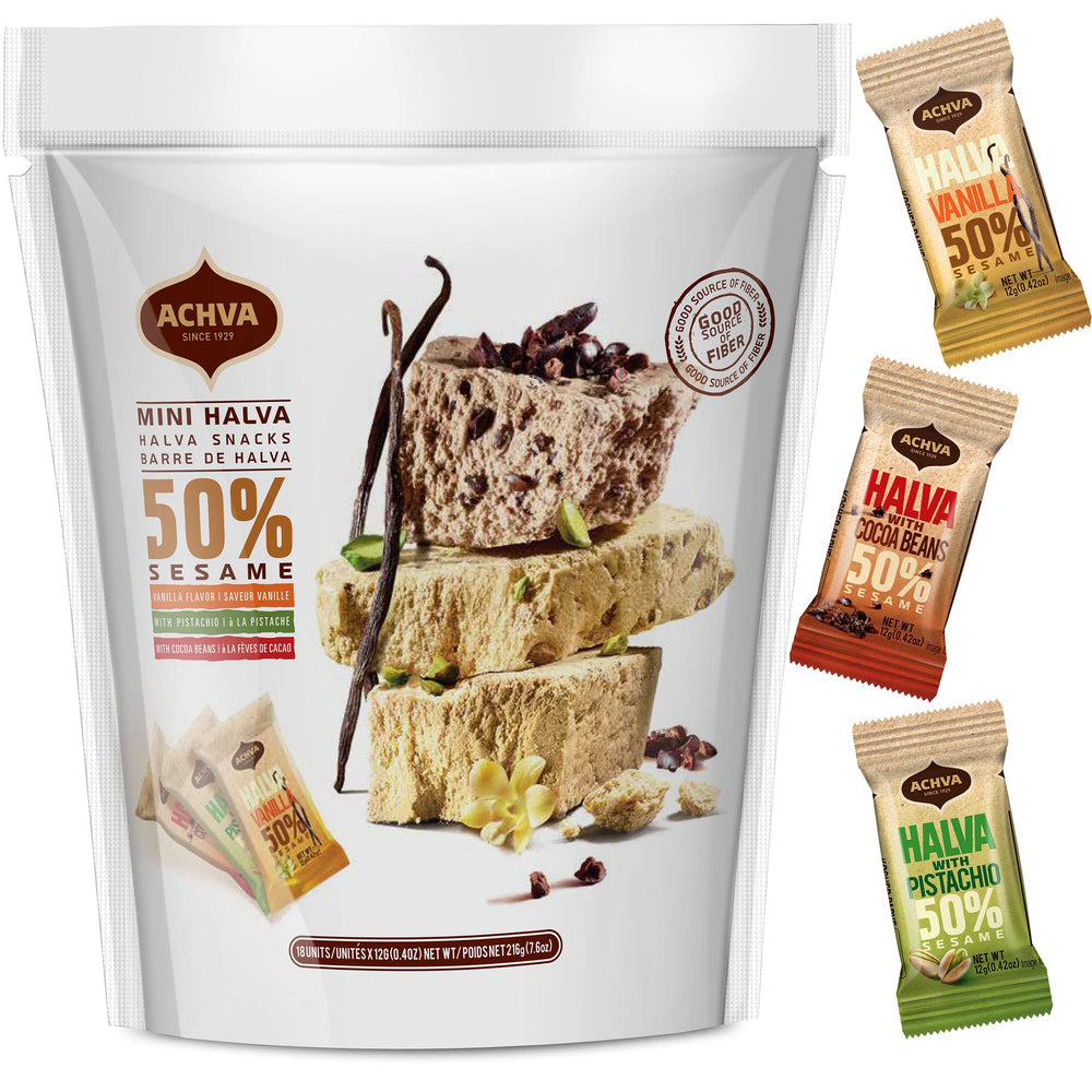 Achva Halva Mini Snacks vanilla bar — vegan, gluten-free bite-size treat for dessert or coffee break