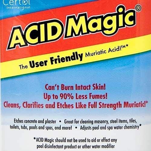 ACID Magic Certol 1-Gallon Muriatic Replacement Acid in use for pool pH adjustment.