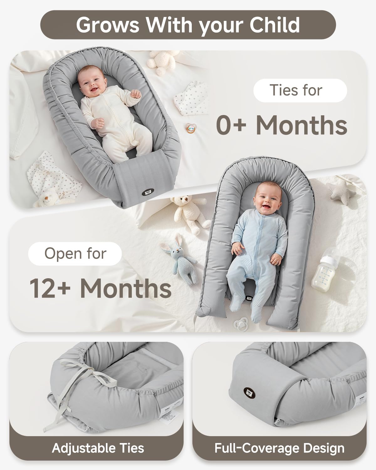 ACIROC Baby Lounger thick edges provide extra cushioning and safety.
