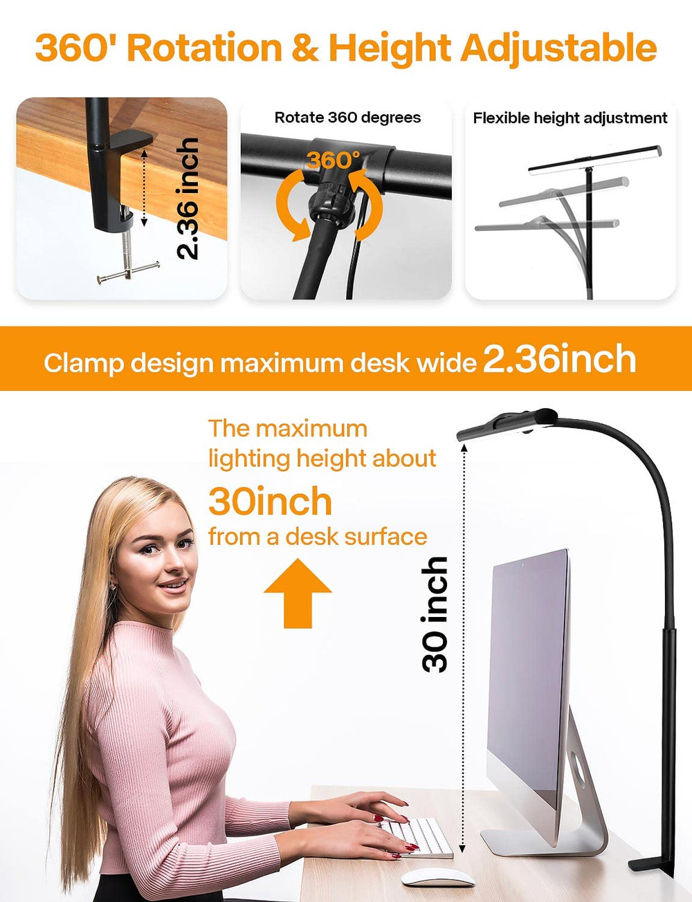 ACNCTOP lamp demonstrating 25 lighting modes for reading and drafting