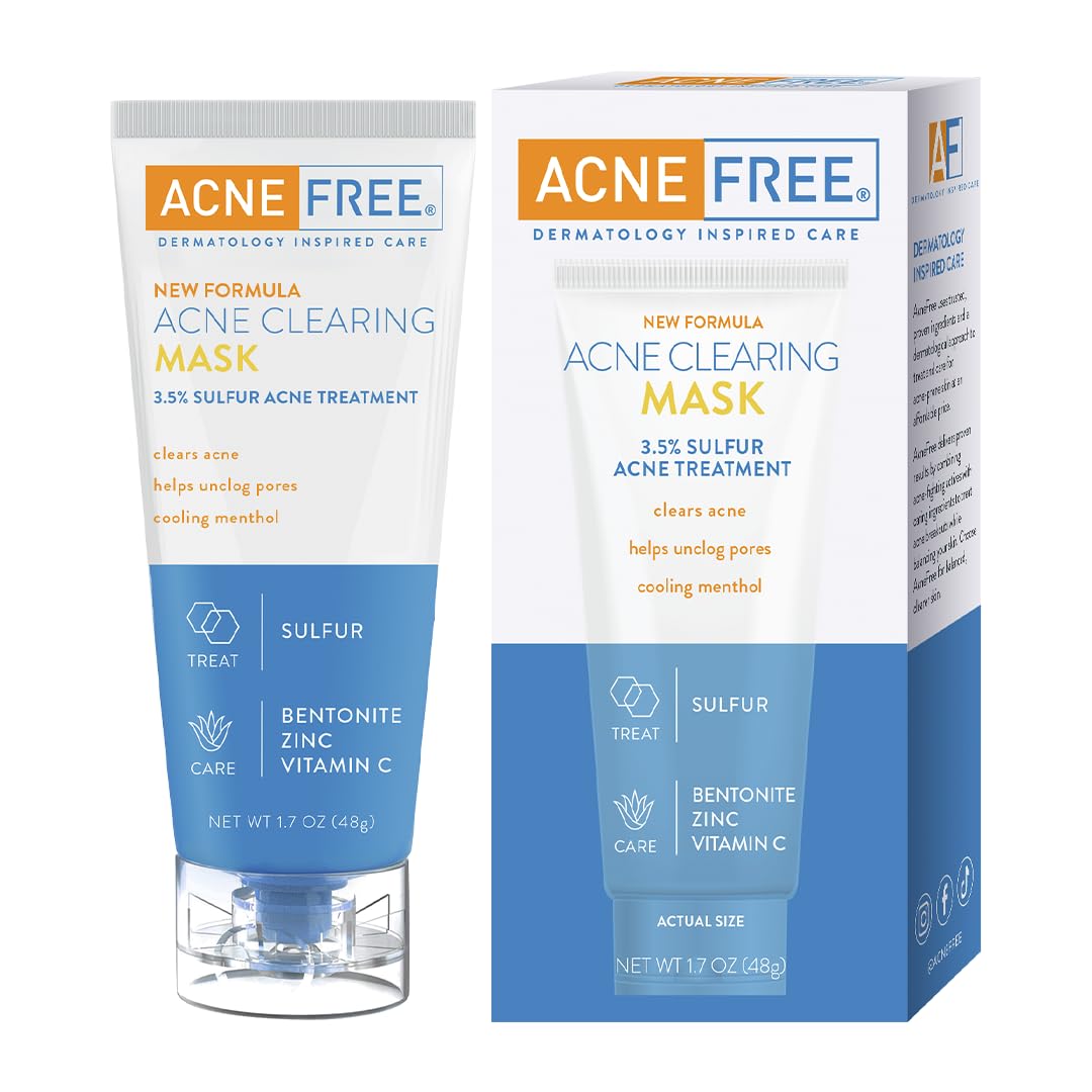 AcneFree Acne Clearing Mask jar close-up with clay texture for pore care.