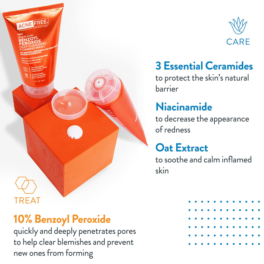 AcneFree niacinamide and oat extract on packaging highlighting soothing care.