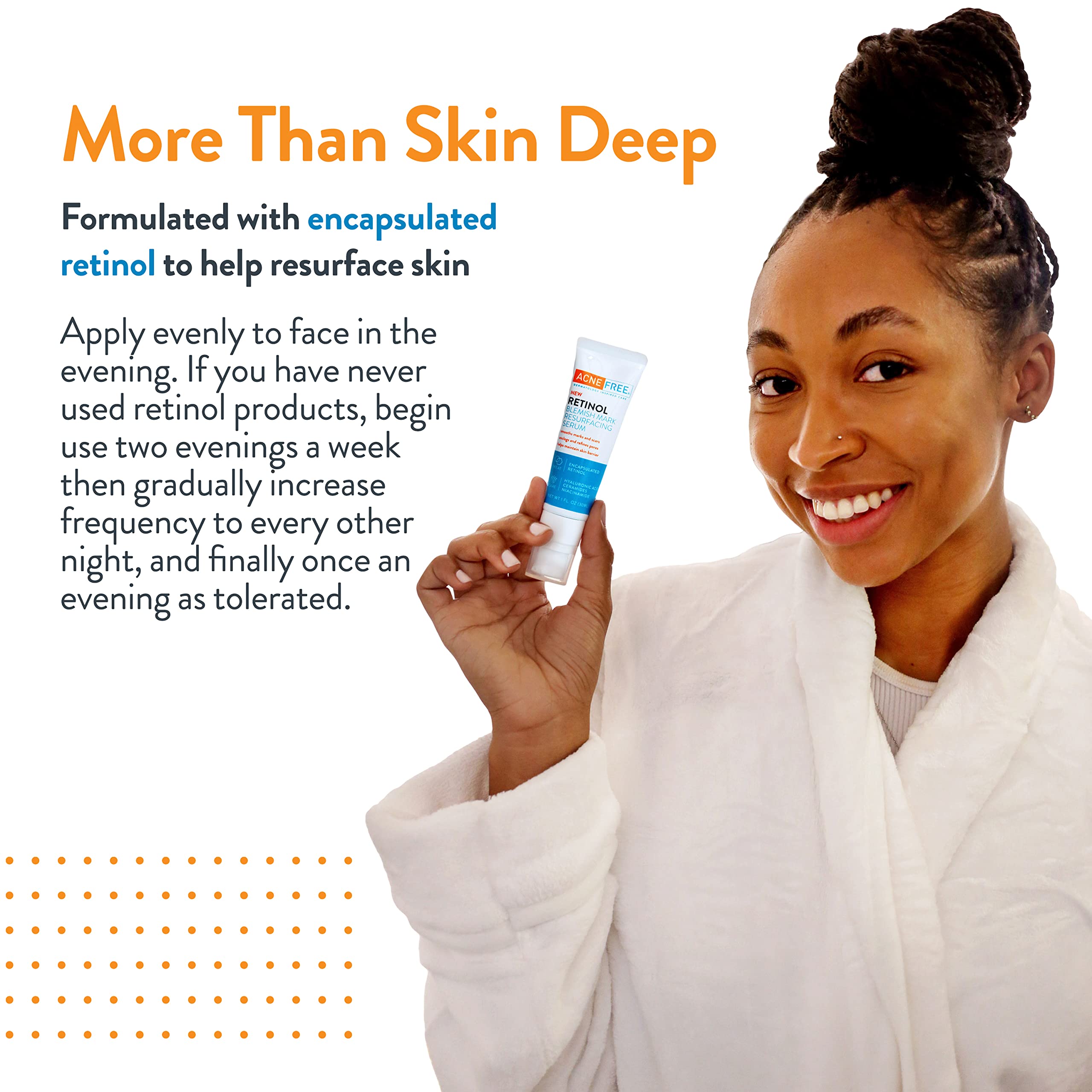 AcneFree serum dropper close-up for easy, precise application.