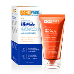 AcneFree Severe Acne Wash bottle shows 5 oz size and high-strength cleansing action.