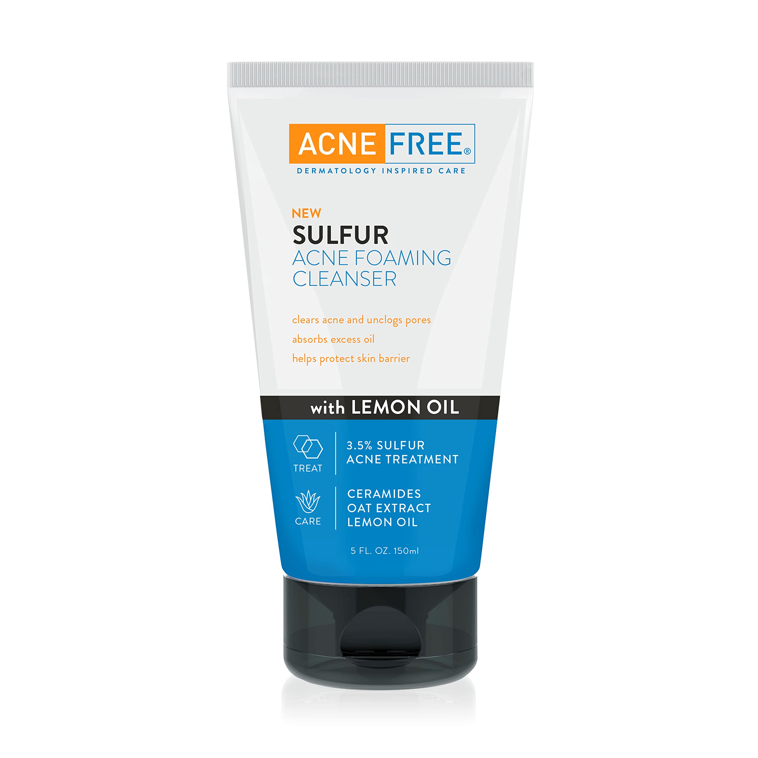 AcneFree sulfur acne foaming cleanser bottle demonstrates potent cleansing for daily acne-prone skin.