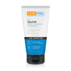 AcneFree sulfur acne foaming cleanser bottle demonstrates potent cleansing for daily acne-prone skin.