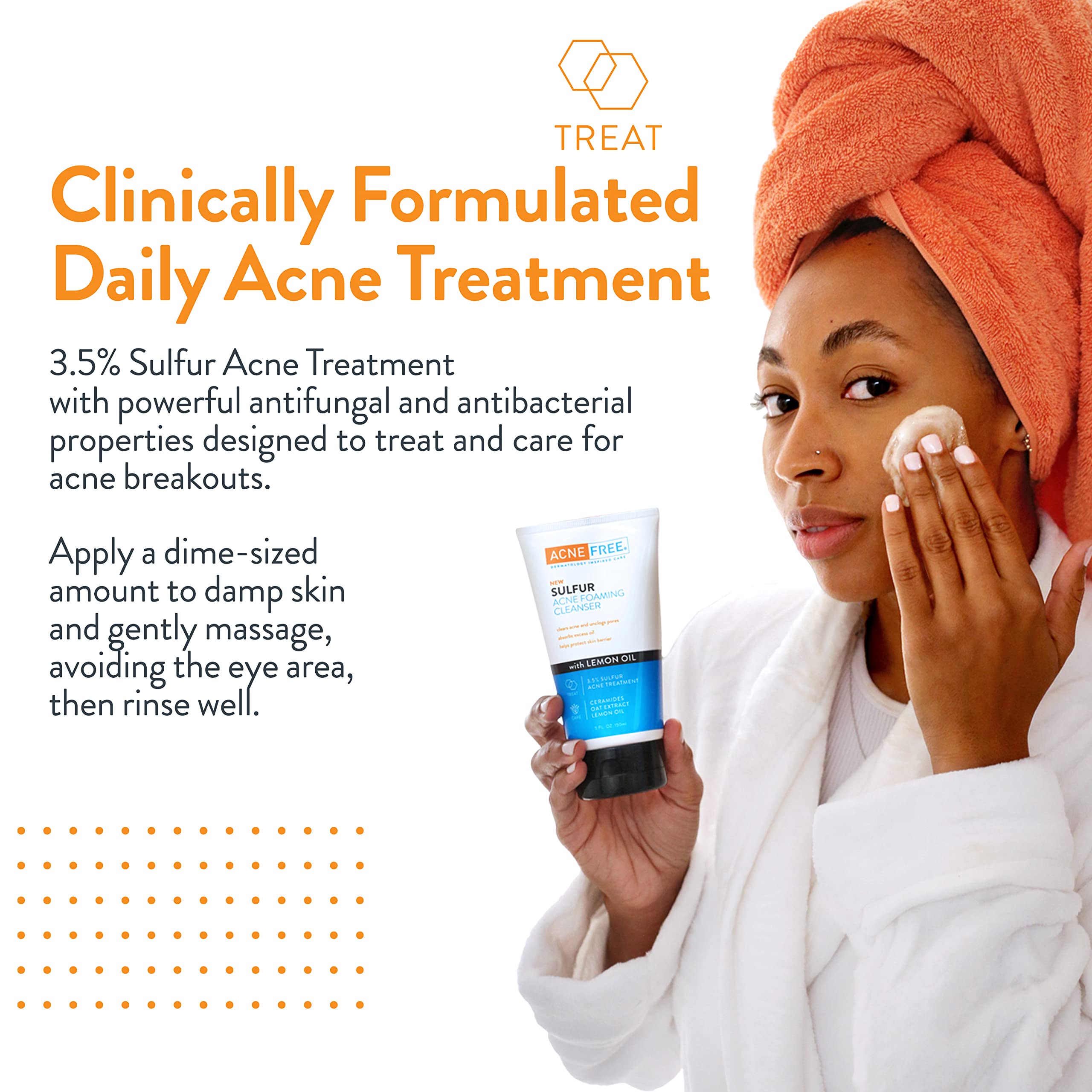 AcneFree sulfur cleanser clear skin glow image suggests a refreshed, radiant complexion.