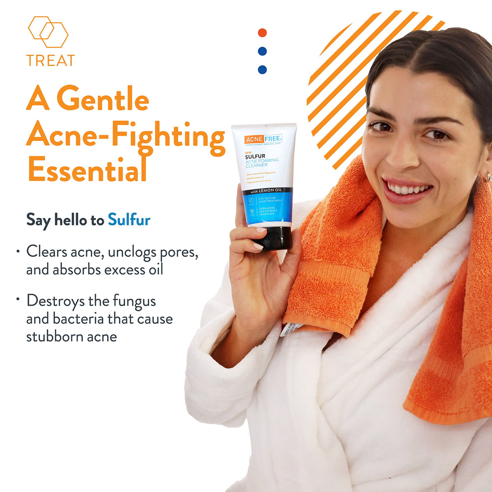 AcneFree Foaming action highlights easy, gentle cleansing for acne-prone complexions.