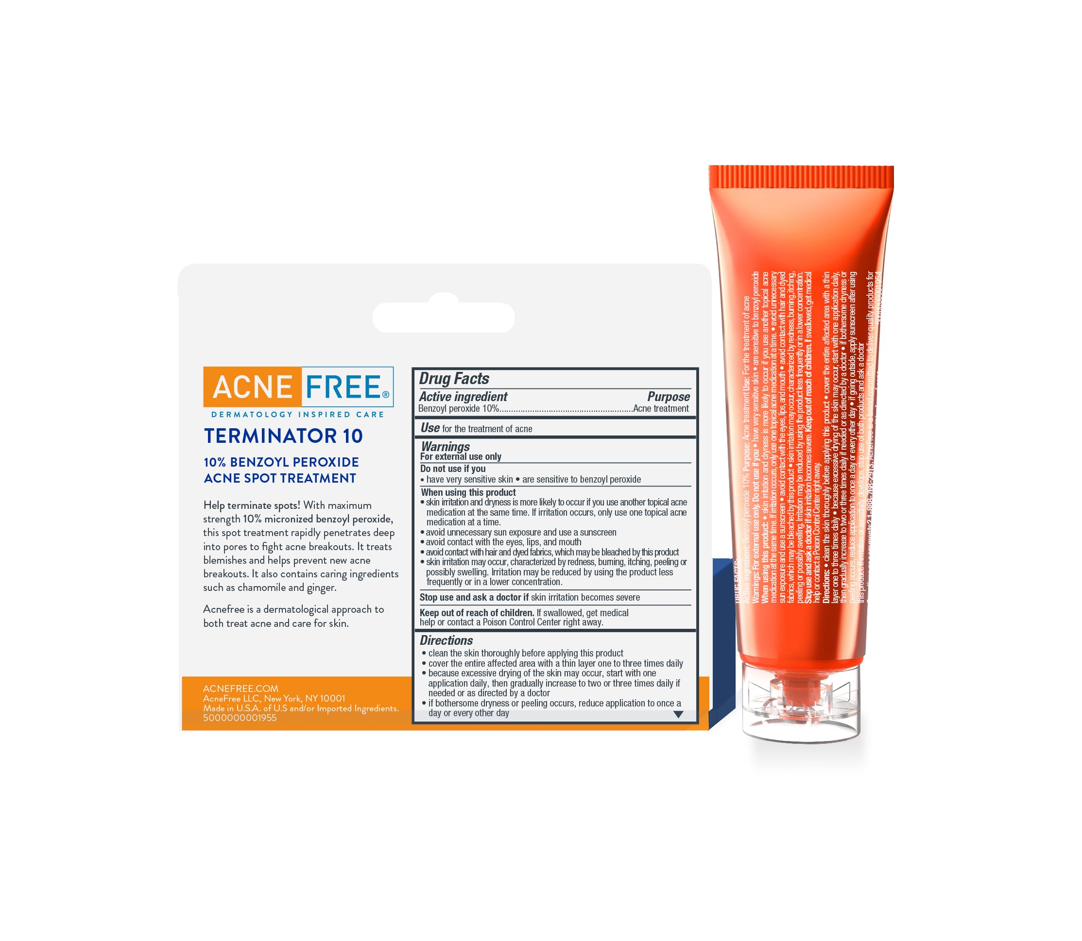 AcneFree Terminator 10 on bathroom counter, ideal for a daily blemish care ritual.