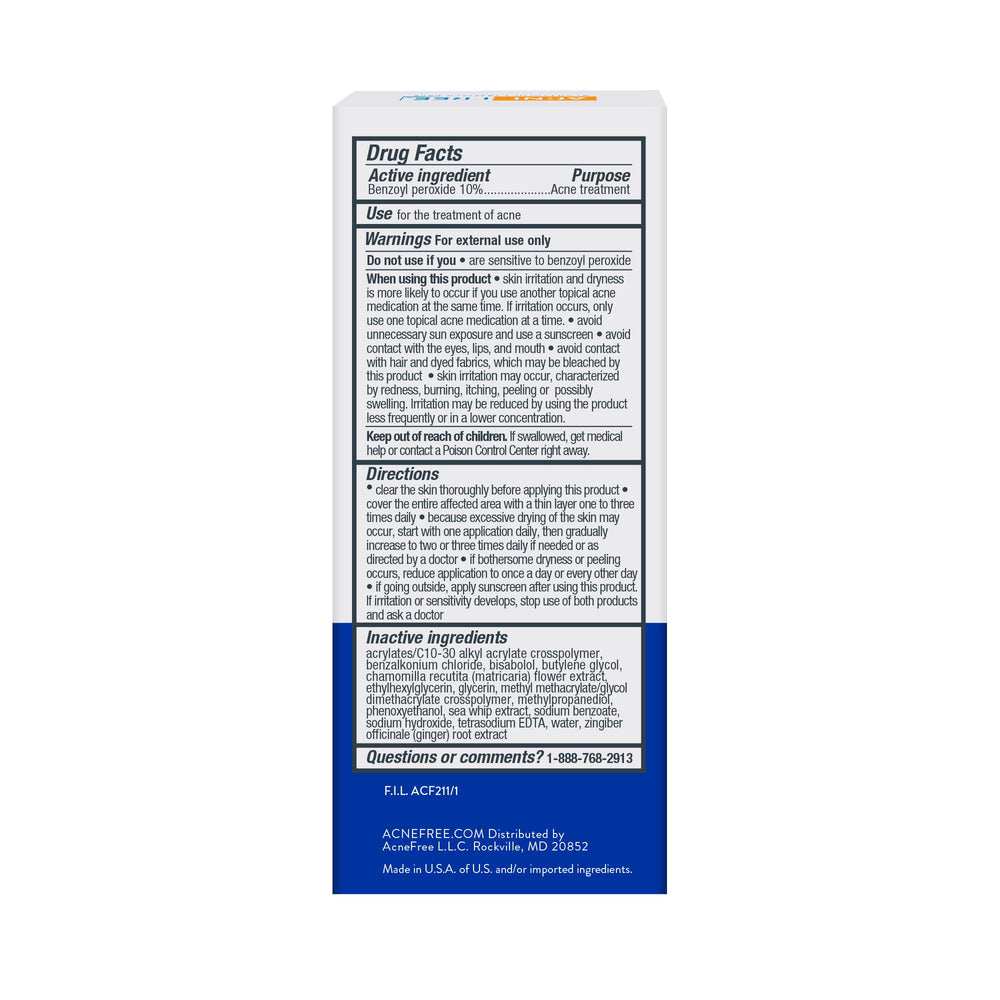 AcneFree Terminator 10 bottle cap-dispense close-up, easy precision application.
