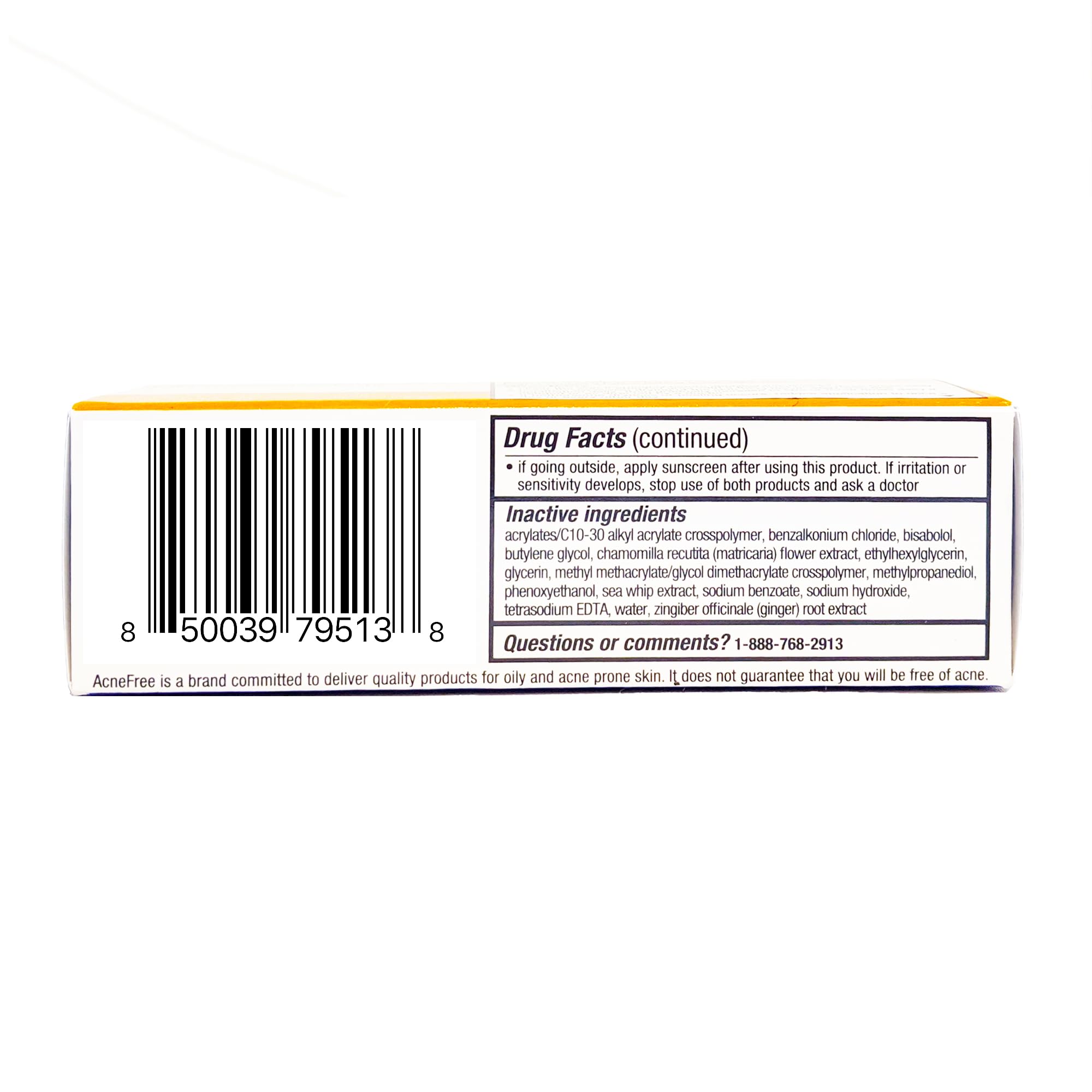 AcneFree Terminator 10 label emphasizes dermatologist-inspired science and care.