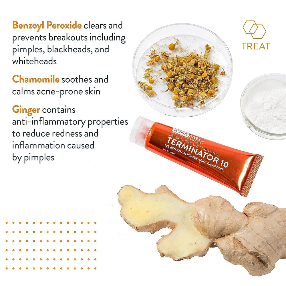 AcneFree Terminator 10 packaging front, part of a complete acne care line.